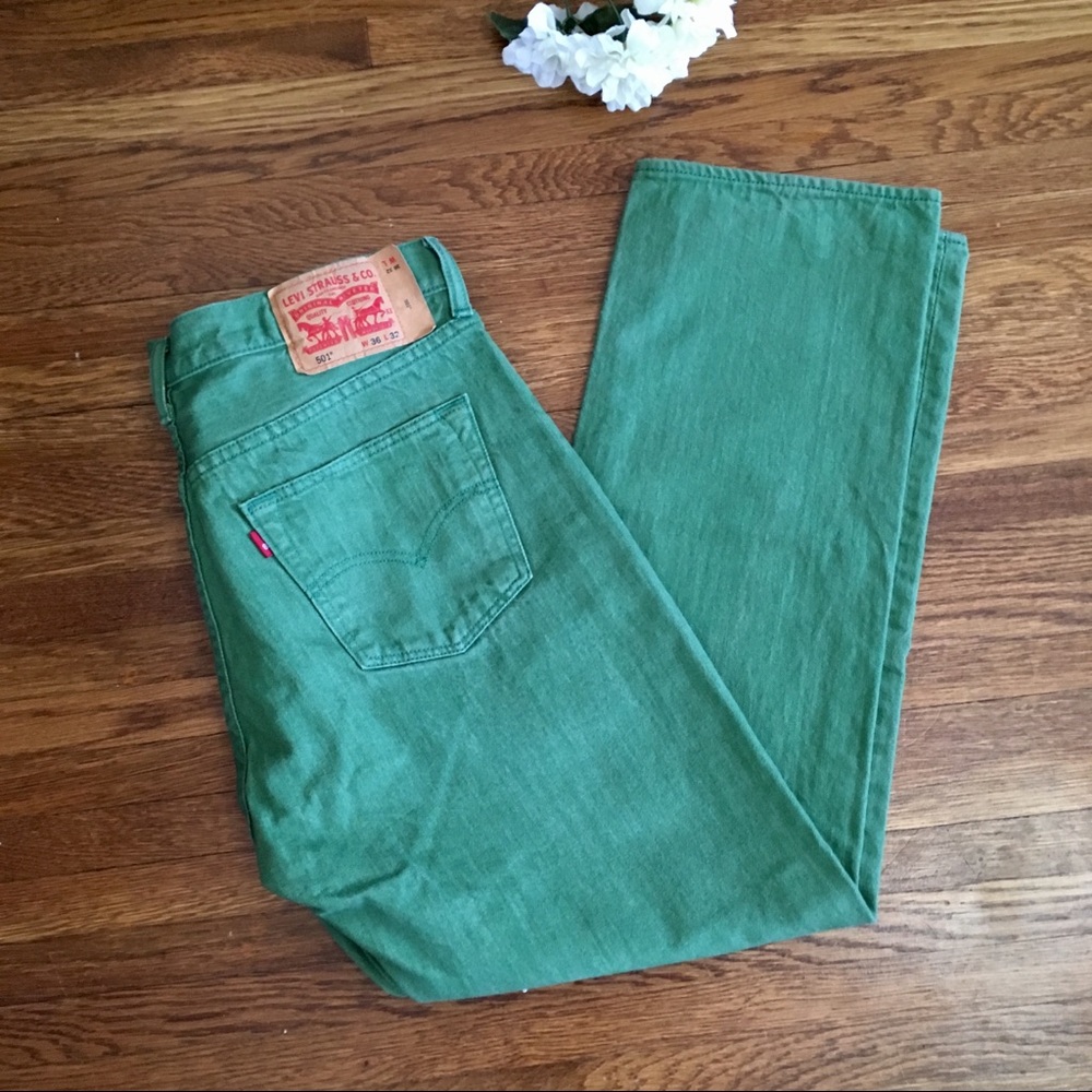 SOLD Levis 501 green button fly jeans 36 x 32 men - Picture 1 of 8